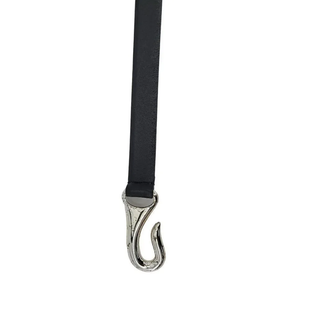Chico's Belt Black‎ Leather Aged Silver Metal Hook Closure Pirate Gothic S/M
